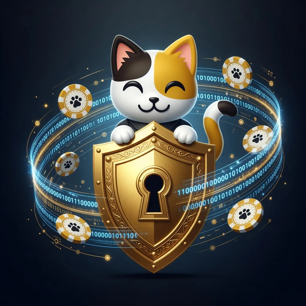 LuckyCalico about page hero banner with brand logo on a dark gold background